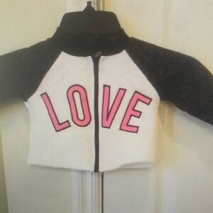 Black and White Zip-Up Jacket with Pink 'LOVE'